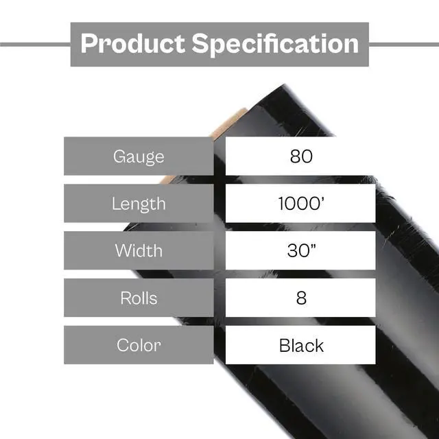 Alt view image 4 of 7 - PSBM Dark Black Stretch Wrap with Handles 8 Rolls 30 Inch x 1000 Feet 80 Gauge, Heavy Duty Plastic Wrap Industrial Strength Shrink Film for Moving, Packing & Shipping