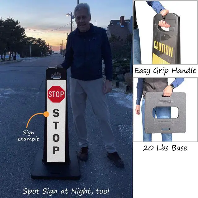 Alt view image 3 of 5 - Stop LotBoss Vertical Panel Sign Kit with Rubber Base, 7.875" x 35.5" 3M Engineer Grade Reflective Parking Lot Sign, Crash Proof Portable Plastic Frame, USA-Made