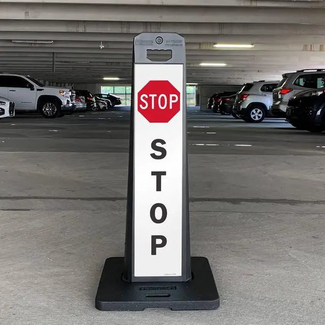 Alt view image 5 of 5 - Stop LotBoss Vertical Panel Sign Kit with Rubber Base, 7.875" x 35.5" 3M Engineer Grade Reflective Parking Lot Sign, Crash Proof Portable Plastic Frame, USA-Made