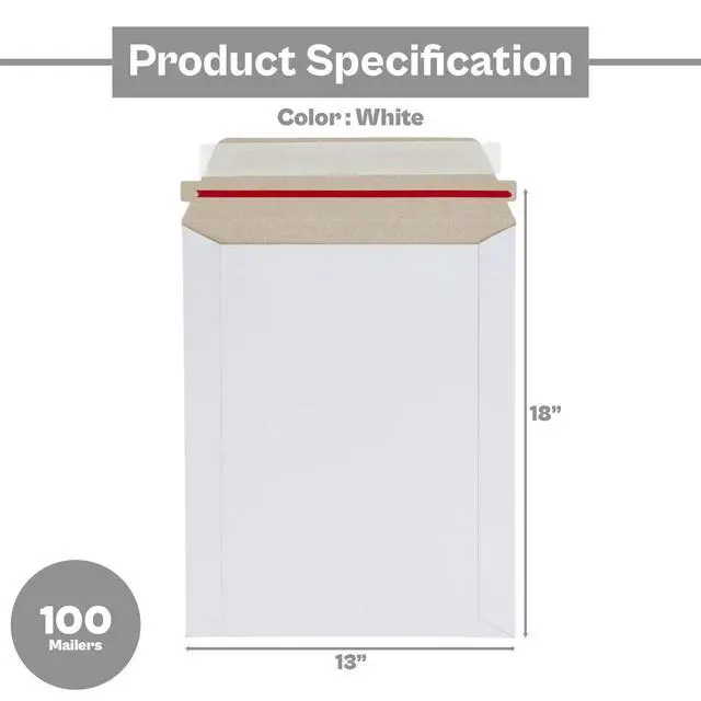 Alt view image 2 of 5 - PSBM 100 PCS 13 x 18 Inch White Rigid Photo Mailers, Cardboard Shipping Envelopes, Mailers for Shipping Photos, CDs, Documents, Catalogue, Or Any Flat Object