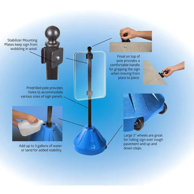 Alt view image 2 of 7 - Portable Sign Post with 4.5 Feet Pole and 1.5 Feet Diameter Base, Made in USA