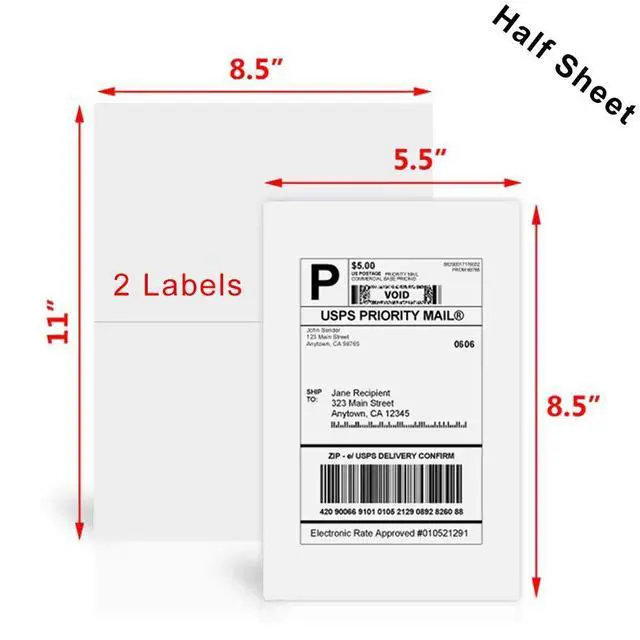 Alt view image 2 of 5 - Direct Thermal Labels,Half Sheet Self Adhesive Shipping Labels for Laser & Inkjet Printers, White (8000 Labels)