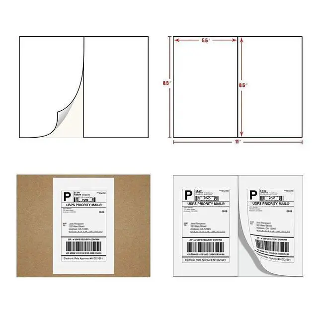 Alt view image 3 of 5 - Direct Thermal Labels,Half Sheet Self Adhesive Shipping Labels for Laser & Inkjet Printers, White (4000 Labels)