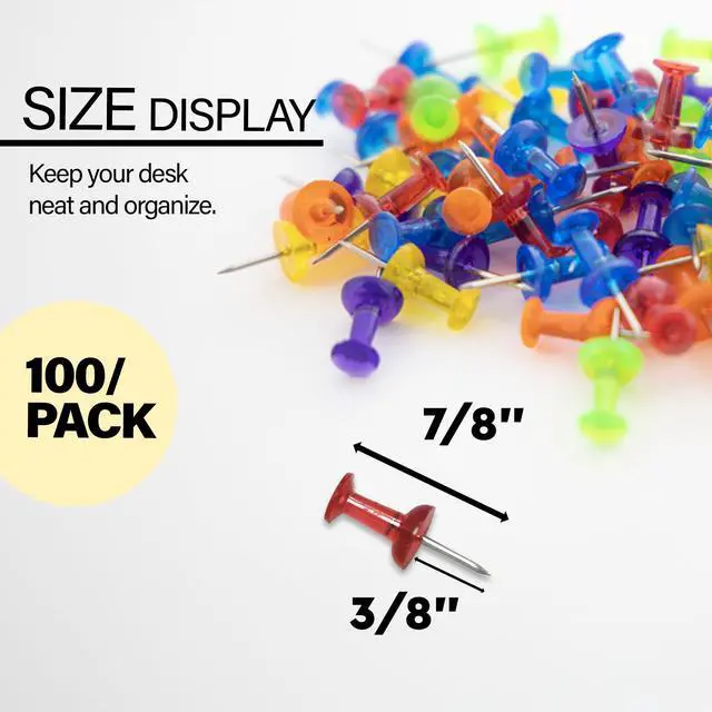 Alt view image 2 of 6 - Translucent Push Pins, Assorted Colors, 100 Ct, 144-Case | sharp steel points that hold notes, photos, reminders on cork and bulletin
