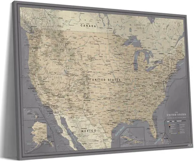 Main image of United States Travel Map Pin Board | Detailed USA Wall Map on Canvas | Detailed Cartography (43 x 30)
