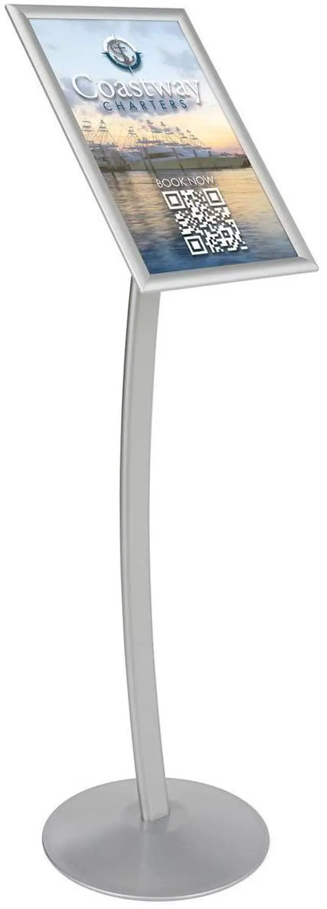 Main image of Floor-Standing Sign Stand for 11 x 17 inch Poster, Snap-Open Frame - Silver Anodized Aluminum