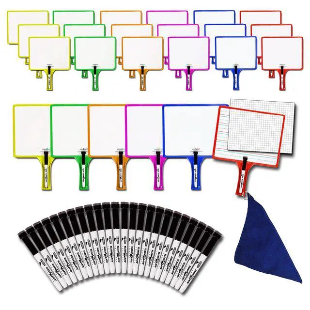 Alt view image 2 of 7 - (24) 2-Sided Customizable Whiteboard w/Clear Dry Erase Sleeve for Interchangeable Templates and Graphic Organizers-Bonus 24 Microfiber Cloths w/Bookbinder Rings and 24 Markers