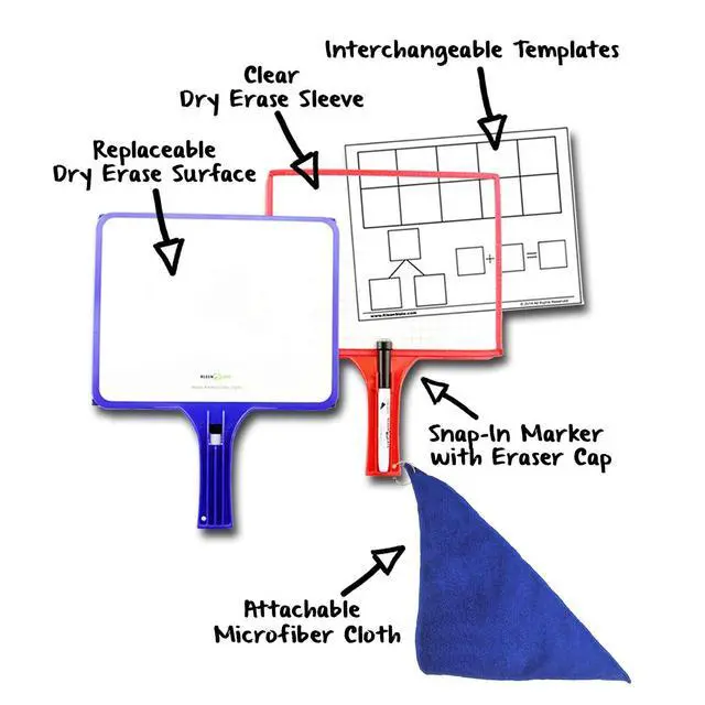 Alt view image 4 of 7 - (24) 2-Sided Customizable Whiteboard w/Clear Dry Erase Sleeve for Interchangeable Templates and Graphic Organizers-Bonus 24 Microfiber Cloths w/Bookbinder Rings and 24 Markers