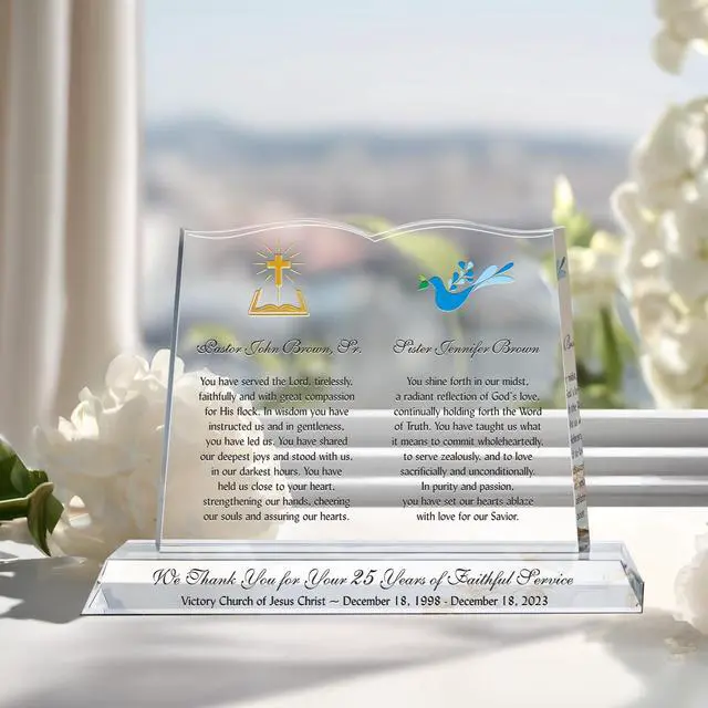 Alt view image 3 of 7 - Personalized Pastor and Wife Appreciation Gift Plaque, ized with Pastor & Wife Name, Church Name and Personalized Message, Unique Gift for Pastor and First Lady Anniversary (S - 8")