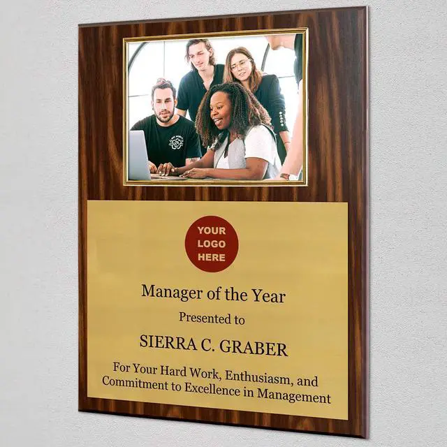 Alt view image 4 of 5 - Personalized Photo Plaque Add Your Custom Text and Artwork Comes w/a Silver or Gold Frame - Great for Manager on Duty Employee of the Month or Corporate Awards and Plaques (18 x 24" w/8.5 x 11" Frame)