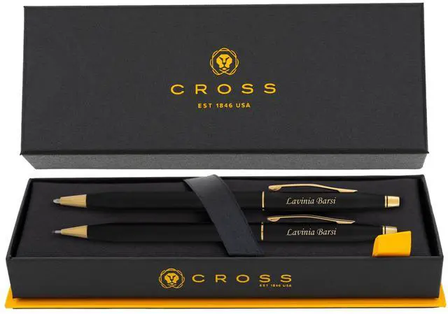 Main image of Cross Classic Century Engraved Ballpoint Pen and 0.7mm Pencil Set, Matte Black with 23k Gold Trim, Personalized Gift for Graduation, Retirement, Career Advancement, Gift Box Included