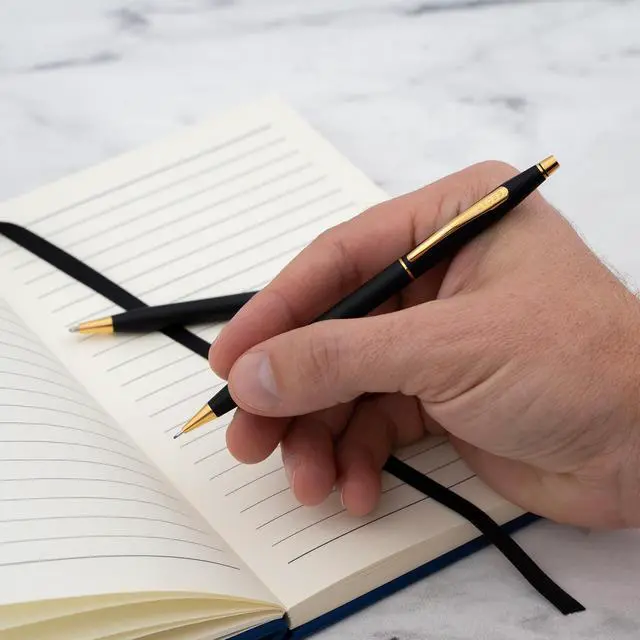 Alt view image 2 of 7 - Cross Classic Century Engraved Ballpoint Pen and 0.7mm Pencil Set, Matte Black with 23k Gold Trim, Personalized Gift for Graduation, Retirement, Career Advancement, Gift Box Included