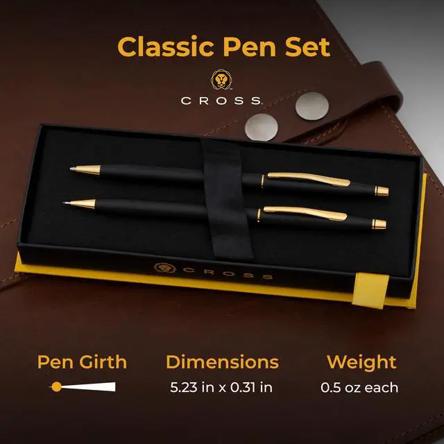 Alt view image 5 of 7 - Cross Classic Century Engraved Ballpoint Pen and 0.7mm Pencil Set, Matte Black with 23k Gold Trim, Personalized Gift for Graduation, Retirement, Career Advancement, Gift Box Included