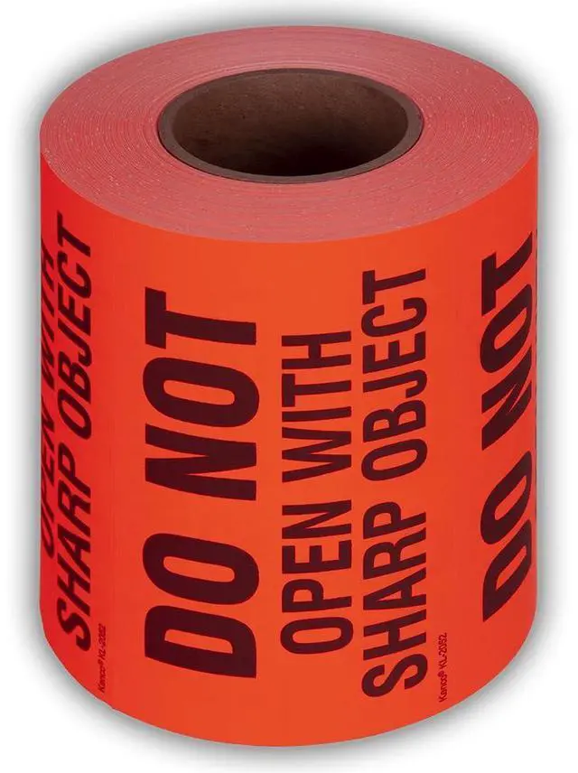 Main image of 3" X 5" Do not Open with Sharp Object Fluorescent Shipping Label Stickers - 500 Labels Per Roll (10 Pack)