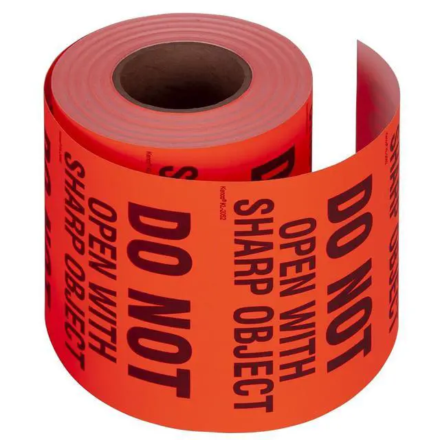 Alt view image 2 of 5 - 3" X 5" Do not Open with Sharp Object Fluorescent Shipping Label Stickers - 500 Labels Per Roll (10 Pack)