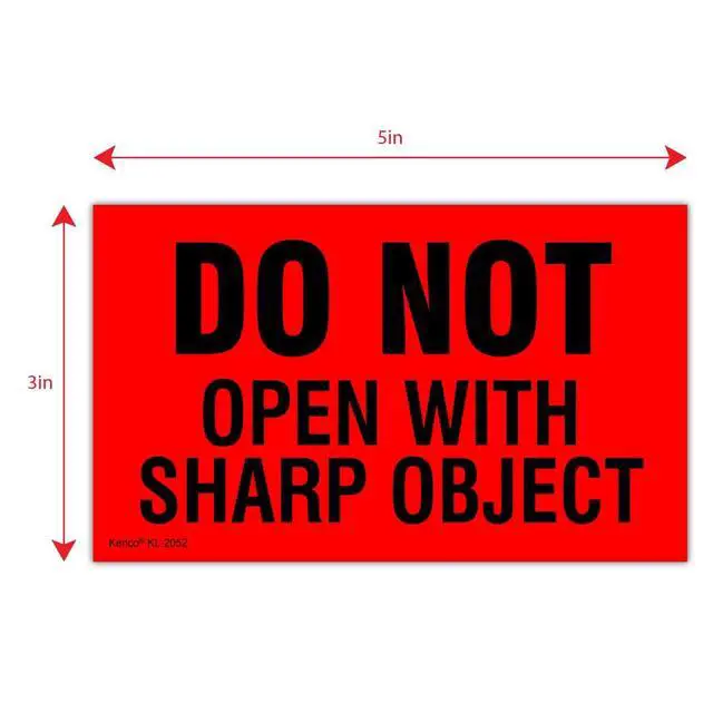 Alt view image 3 of 5 - 3" X 5" Do not Open with Sharp Object Fluorescent Shipping Label Stickers - 500 Labels Per Roll (10 Pack)