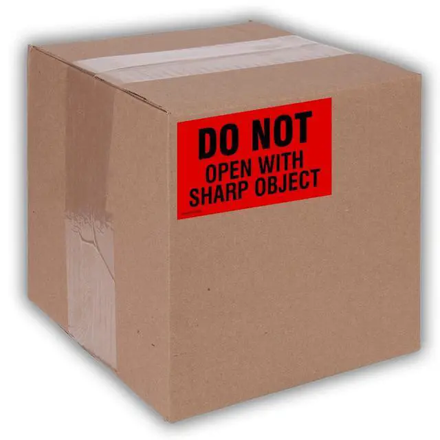 Alt view image 4 of 5 - 3" X 5" Do not Open with Sharp Object Fluorescent Shipping Label Stickers - 500 Labels Per Roll (10 Pack)