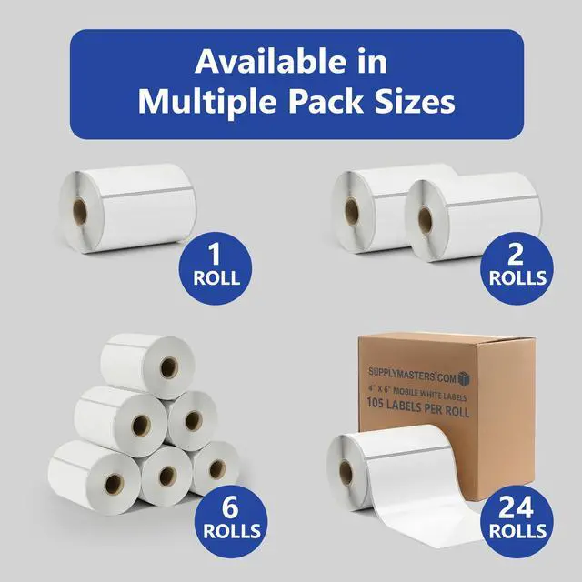 Alt view image 7 of 7 - 4x6 Mobile Printer Labels Premium Thermal Printer Labels Compatible with Zebra Printers Strong Adhesive and Direct Thermal Printer Paper 105 Labels per Roll, 0.75" Core (24 Rolls)