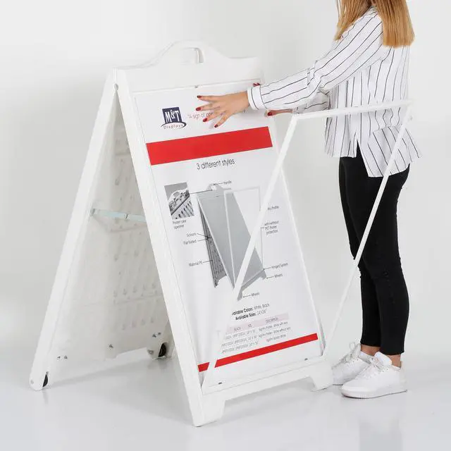 Alt view image 4 of 7 - Street SignPro without Lens Protective Cover, 24x36 Inch Poster White Double Sided Sandwich Board Folding A-Frame Sidewalk Curb Sign Portable Advertising Display for Restaurant Cafe
