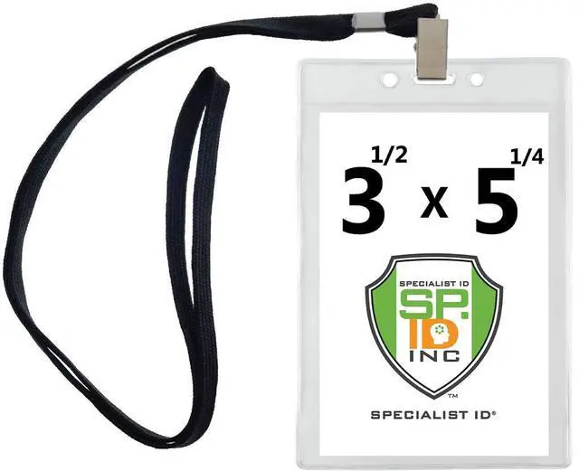 Alt view image 3 of 6 - Bulk 100 Pack - Clear Vertical Large Credential ID Badge Holders (3 1/2 x 5 1/4) with Premium Quality Bulldog Clip Lanyards for Special Events by (4x6 Outside) (Assorted Colors)