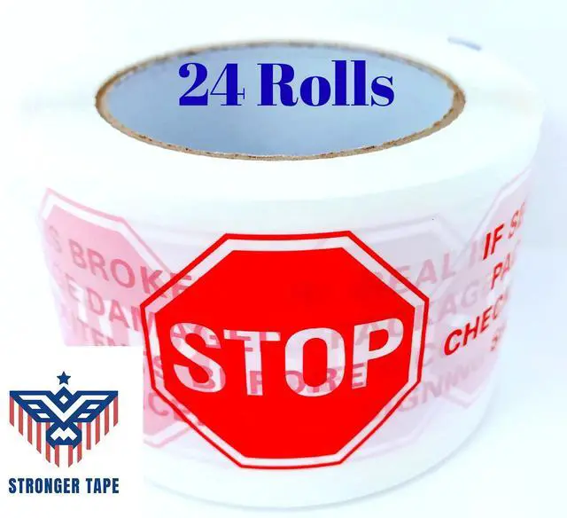 Alt view image 2 of 5 - Stop Sign Sealing Tape,IF Seal is Broken or Damaged Check Contents Before Accepting, (24 Rolls) Packing Tape 3 Inch x 110 Yards Heavy Duty Shipping Tape for Moving,Office