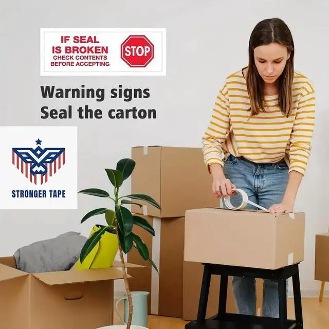Alt view image 4 of 5 - Stop Sign Sealing Tape,IF Seal is Broken or Damaged Check Contents Before Accepting, (24 Rolls) Packing Tape 3 Inch x 110 Yards Heavy Duty Shipping Tape for Moving,Office