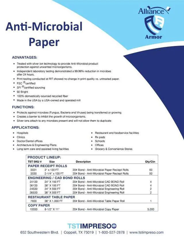 Alt view image 3 of 7 - Wide Format Paper 36" x 500' Antimicrobial Bond Engineering Rolls 20lb 92 Bright 2 Rolls