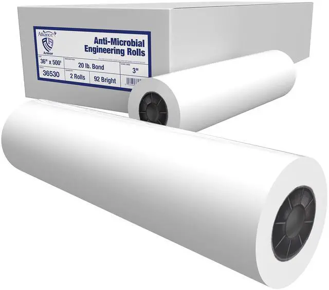 Main image of Wide Format Paper 36" x 500' Antimicrobial Bond Engineering Rolls 20lb 92 Bright 2 Rolls