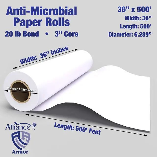 Alt view image 2 of 7 - Wide Format Paper 36" x 500' Antimicrobial Bond Engineering Rolls 20lb 92 Bright 2 Rolls