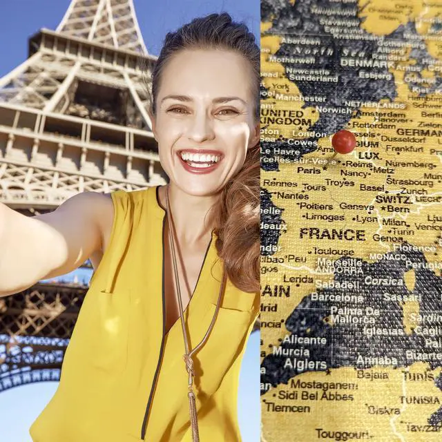Alt view image 2 of 7 - Gold & Navy World Travel Map with Pins, Personalized World Map Pin Board to Track Places Visited, Customized Travel Tracker (48x30, Rolled/Unframed)