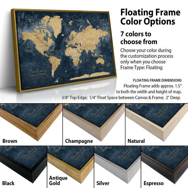 Alt view image 6 of 7 - Gold & Navy World Travel Map with Pins, Personalized World Map Pin Board to Track Places Visited, Customized Travel Tracker (48x30, Rolled/Unframed)