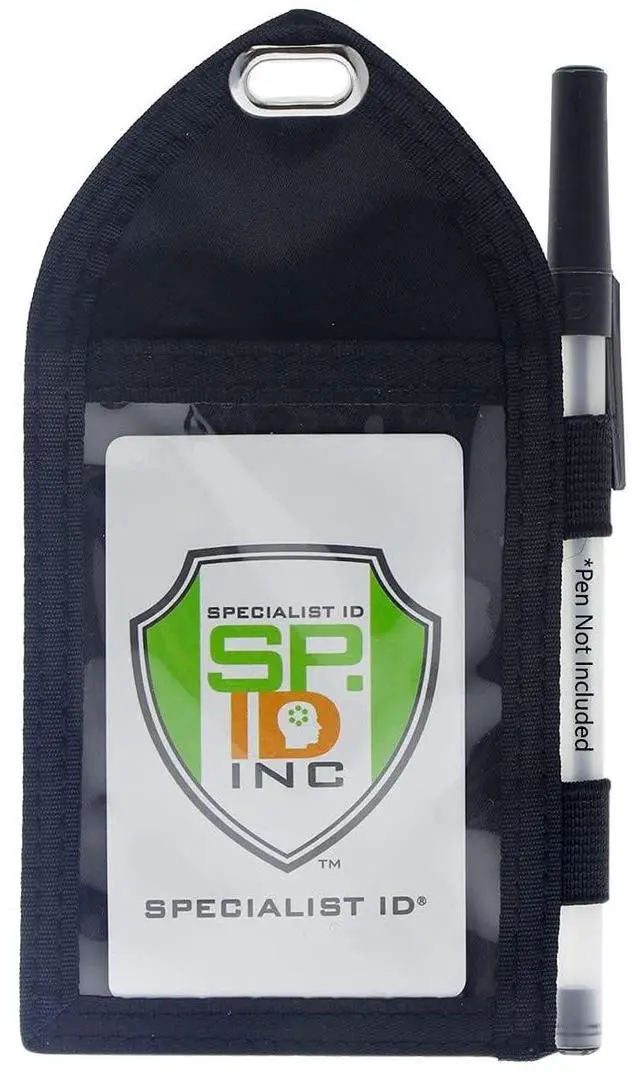 Main image of Bulk 25 Pack - Heavy Duty Badge Wallet with Pen Loop Holder - Double Pocket Key Card Holder - Clear Front Display Window - Secure Back Pouch for Cards, Money & Flash Drive by (Black)