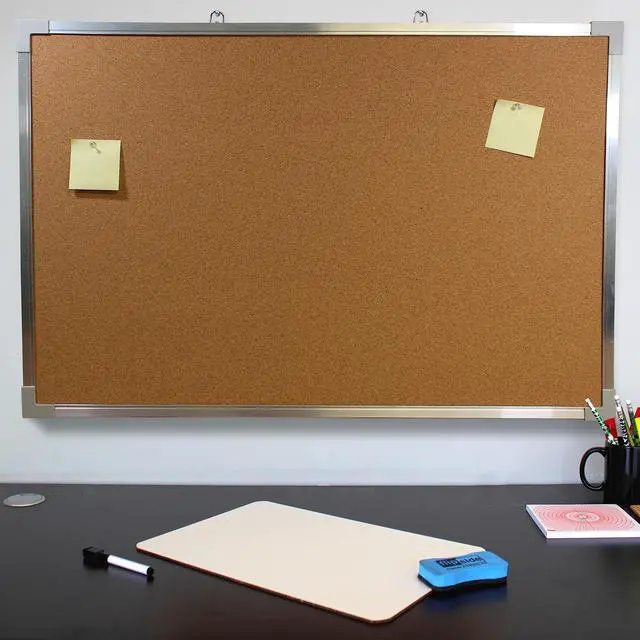 Alt view image 2 of 6 - 36" x 48" (3' x 4') Large Cork Bulletin Board, Silver Aluminum Framed, Message and Vision Board, Memo Pin, Hanging Wall Mounted