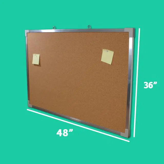 Alt view image 3 of 6 - 36" x 48" (3' x 4') Large Cork Bulletin Board, Silver Aluminum Framed, Message and Vision Board, Memo Pin, Hanging Wall Mounted
