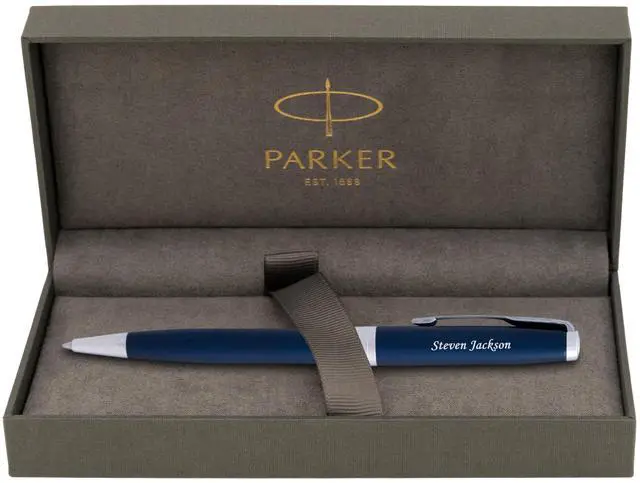 Main image of Parker Sonnet Ballpoint Pen, Blue Lacquer with Chrome Trim, Custom Engraved Promotion, Retirement, Board Recognition, or Executive Gift