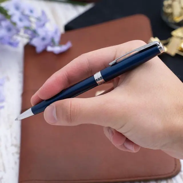 Alt view image 2 of 7 - Parker Sonnet Ballpoint Pen, Blue Lacquer with Chrome Trim, Custom Engraved Promotion, Retirement, Board Recognition, or Executive Gift