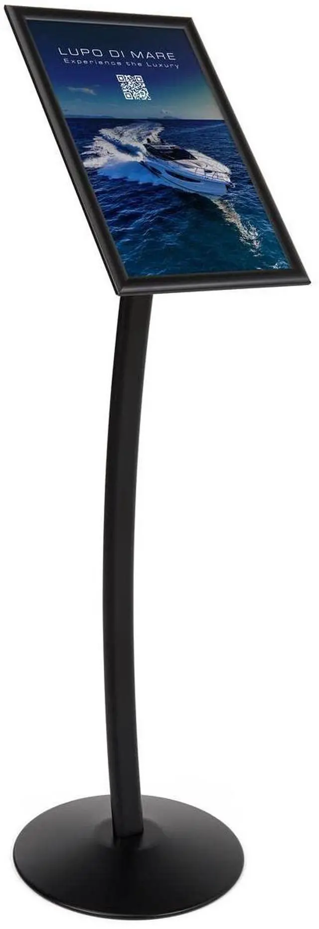 Main image of Advertising Sign Stands 49-1/4 Tall for 11 x 17 Image Black Matte Finish Aluminum Metal Poster Holders Signage Displays Have Snap Frames for Fast Sign Changes