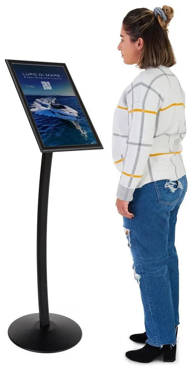 Alt view image 3 of 4 - Advertising Sign Stands 49-1/4 Tall for 11 x 17 Image Black Matte Finish Aluminum Metal Poster Holders Signage Displays Have Snap Frames for Fast Sign Changes