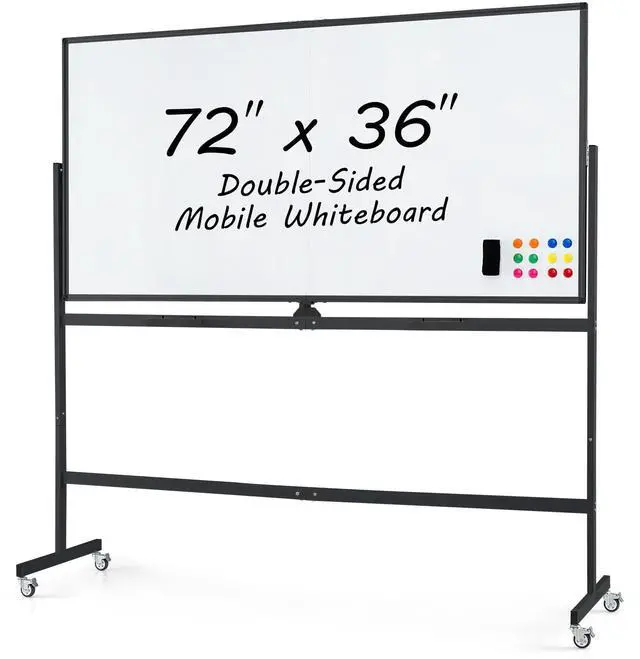 Main image of Rolling Whiteboard, 72" x 36" Large Double-Sided Dry Erase Board | Aluminum Alloy Frame, 1 Eraser, 6 Markers and 12 Magnets, Mobile White Board on Wheels for Office Home School Classroom