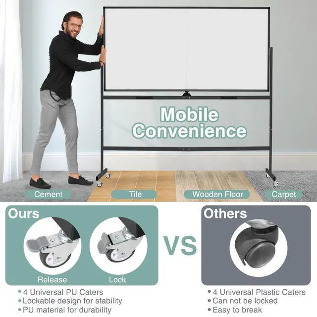 Alt view image 3 of 7 - Rolling Whiteboard, 72" x 36" Large Double-Sided Dry Erase Board | Aluminum Alloy Frame, 1 Eraser, 6 Markers and 12 Magnets, Mobile White Board on Wheels for Office Home School Classroom