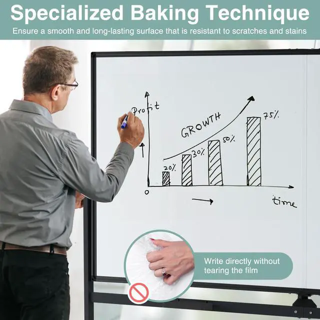 Alt view image 6 of 7 - Rolling Whiteboard, 72" x 36" Large Double-Sided Dry Erase Board | Aluminum Alloy Frame, 1 Eraser, 6 Markers and 12 Magnets, Mobile White Board on Wheels for Office Home School Classroom