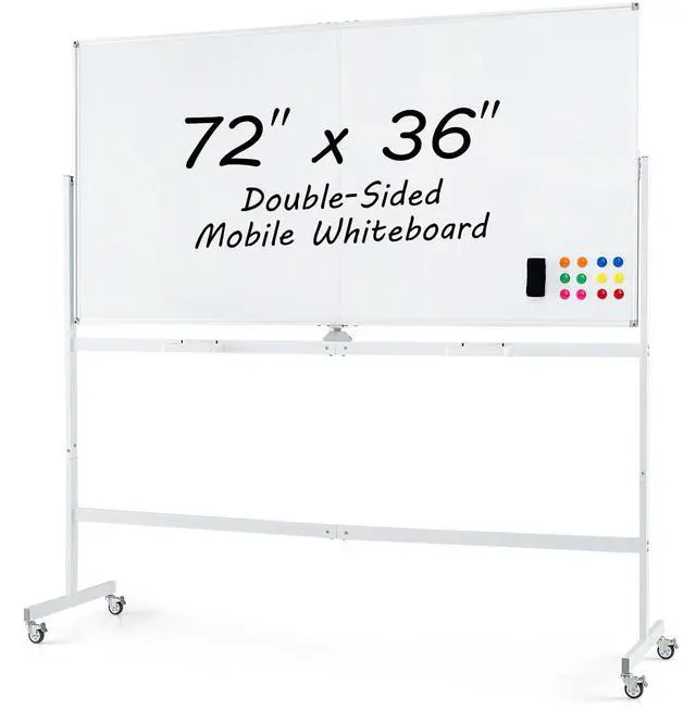 Main image of Rolling Whiteboard, 72" x 36" Large Double-Sided Dry Erase Board | Aluminum Alloy Frame, 1 Eraser, 6 Markers and 12 Magnets, Mobile White Board on Wheels for Office Home School Classroom