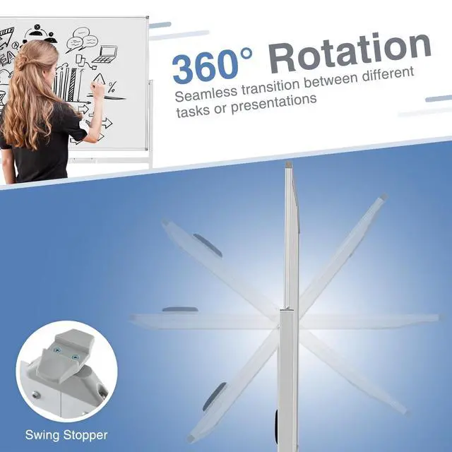 Alt view image 2 of 7 - Rolling Whiteboard, 72" x 36" Large Double-Sided Dry Erase Board | Aluminum Alloy Frame, 1 Eraser, 6 Markers and 12 Magnets, Mobile White Board on Wheels for Office Home School Classroom