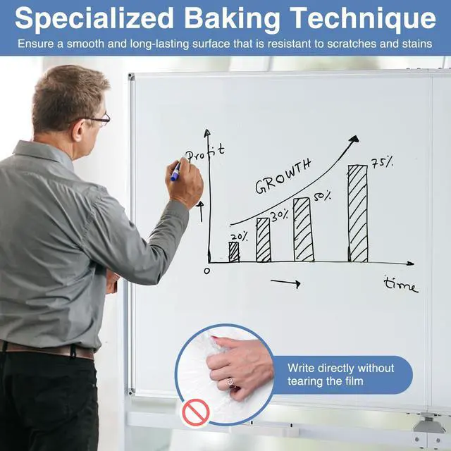 Alt view image 5 of 7 - Rolling Whiteboard, 72" x 36" Large Double-Sided Dry Erase Board | Aluminum Alloy Frame, 1 Eraser, 6 Markers and 12 Magnets, Mobile White Board on Wheels for Office Home School Classroom