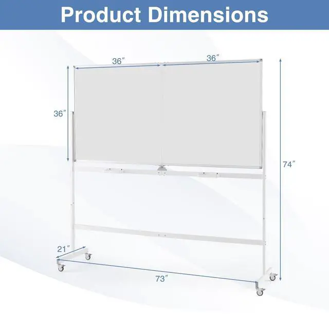 Alt view image 6 of 7 - Rolling Whiteboard, 72" x 36" Large Double-Sided Dry Erase Board | Aluminum Alloy Frame, 1 Eraser, 6 Markers and 12 Magnets, Mobile White Board on Wheels for Office Home School Classroom