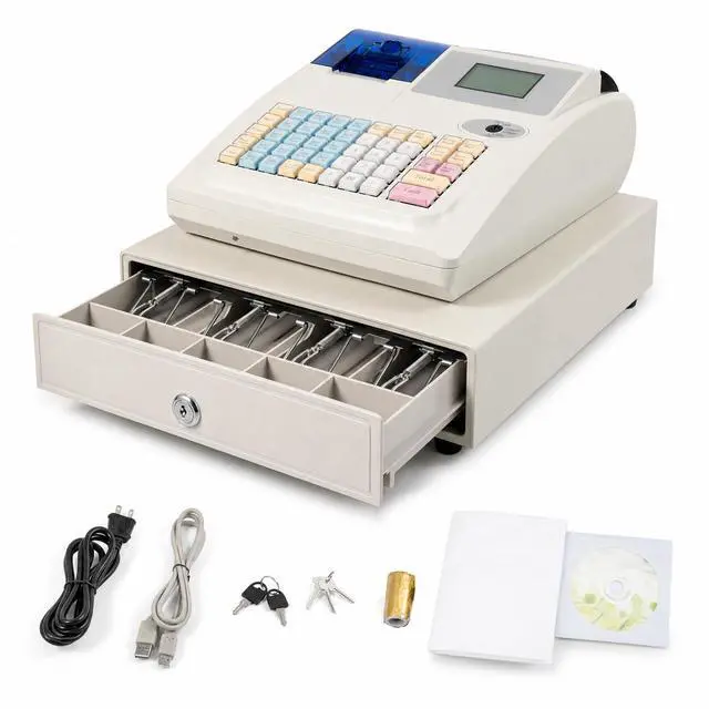 Main image of Electronic Cash Register, 48 Keys Commercial Cash Registers Cash Register POS Systems Stainless Steel Registers w/Thermal Print Head&8 Digital LED for Shopping Malls Retailers Restaurants (White)