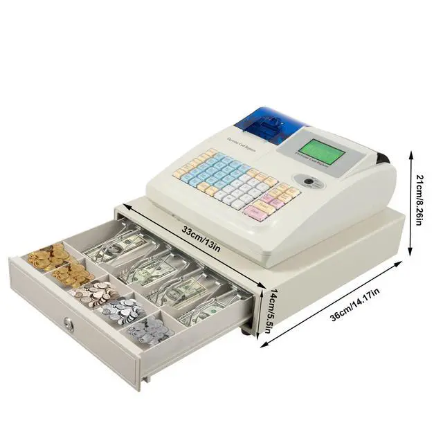 Alt view image 2 of 7 - Electronic Cash Register, 48 Keys Commercial Cash Registers Cash Register POS Systems Stainless Steel Registers w/Thermal Print Head&8 Digital LED for Shopping Malls Retailers Restaurants (White)