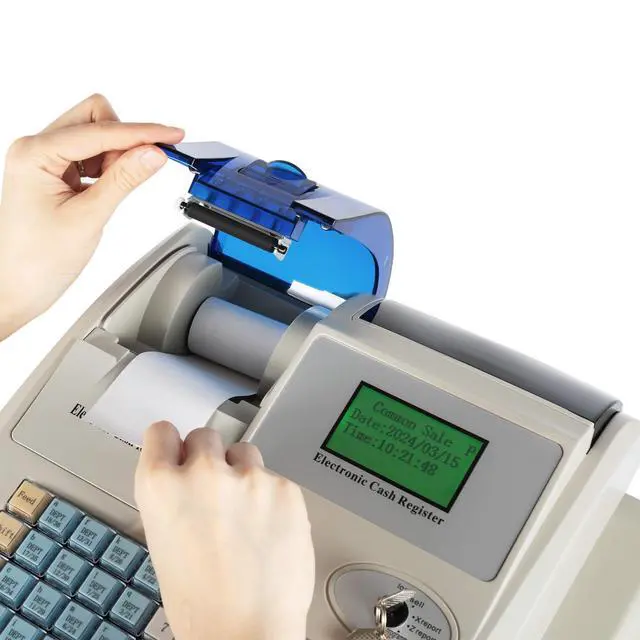 Alt view image 4 of 7 - Electronic Cash Register, 48 Keys Commercial Cash Registers Cash Register POS Systems Stainless Steel Registers w/Thermal Print Head&8 Digital LED for Shopping Malls Retailers Restaurants (White)