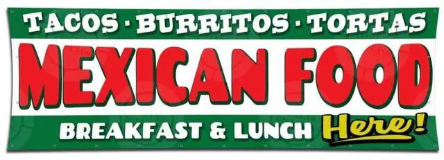 Main image of MEXICAN FOOD Banner Lunch Breakfast Tacos Burritos Tortas (5ft X 15ft) Vinyl Sign Poster Restaurant Supermarket