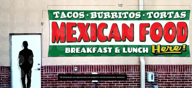 Alt view image 2 of 3 - MEXICAN FOOD Banner Lunch Breakfast Tacos Burritos Tortas (5ft X 15ft) Vinyl Sign Poster Restaurant Supermarket